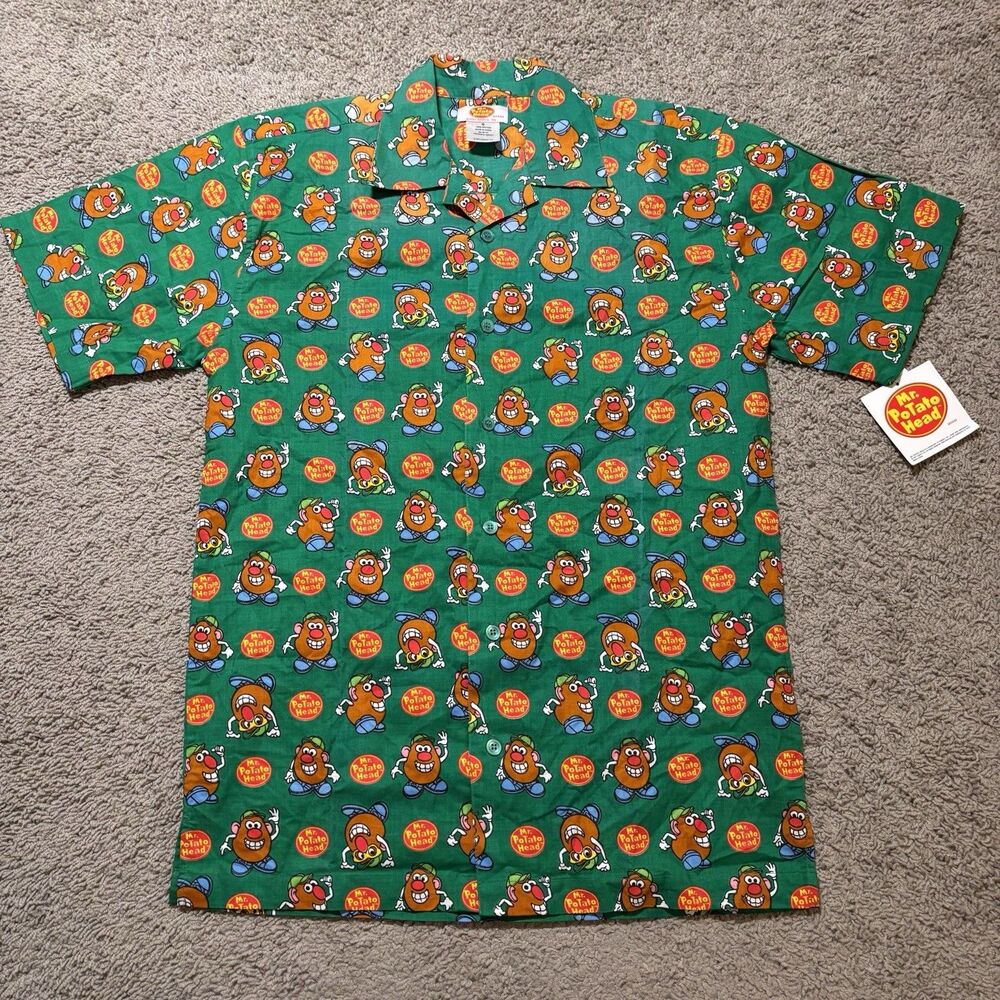 NWT Vintage 2001 Hasbro Mr. Potato Head AOP Green Men's S Button Shirt